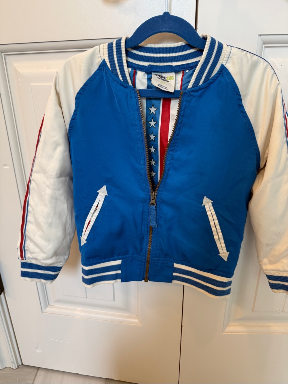Kids Blue & White Bomber Jacket with Star-Trim Lining Oshkosh 5T